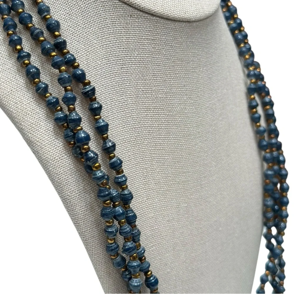 Blue Beaded Triple-Strand Long Necklace - Picture 6 of 9